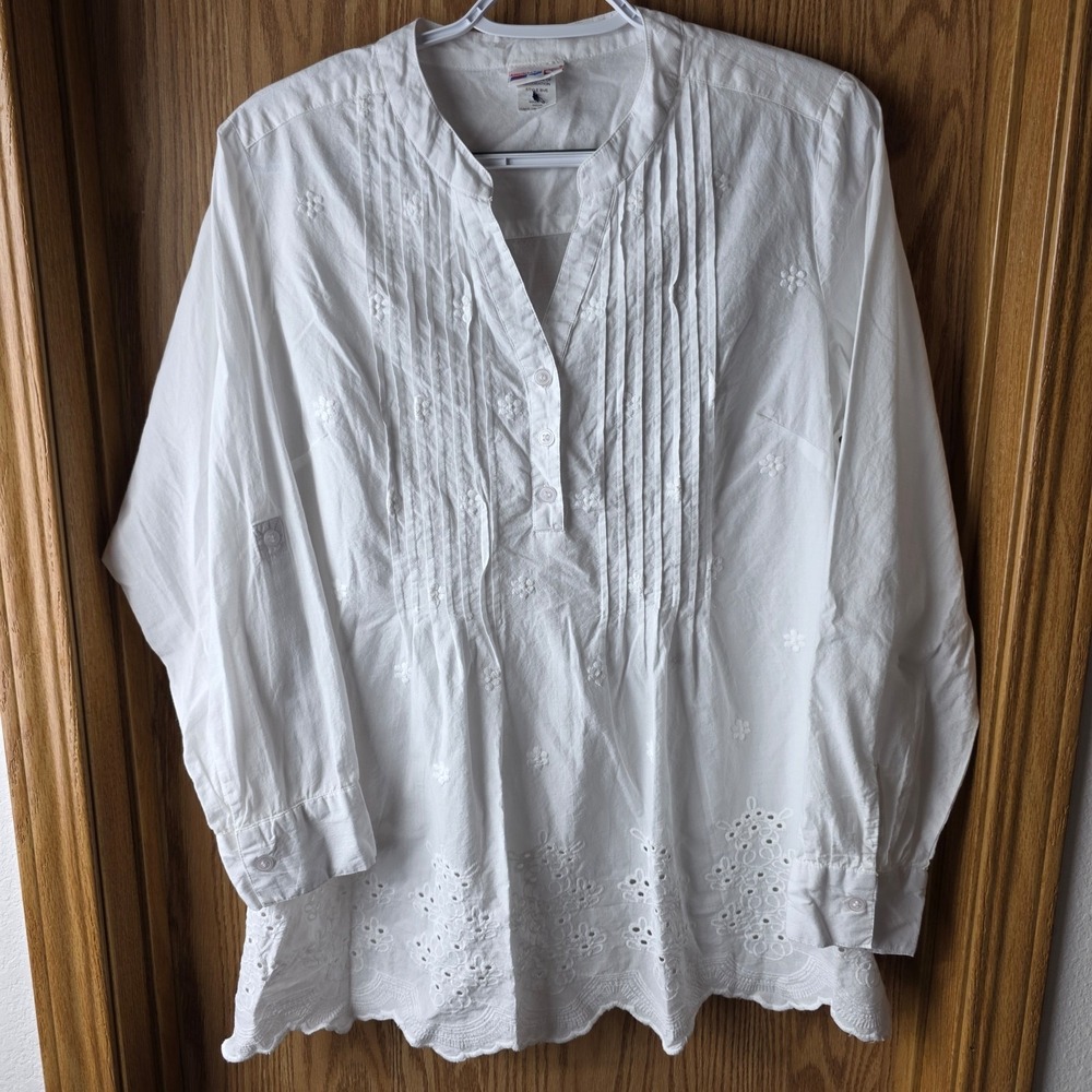 American Sweetheart XL White Cotton Eyelet Embroidered Tunic Blouse Boho Top